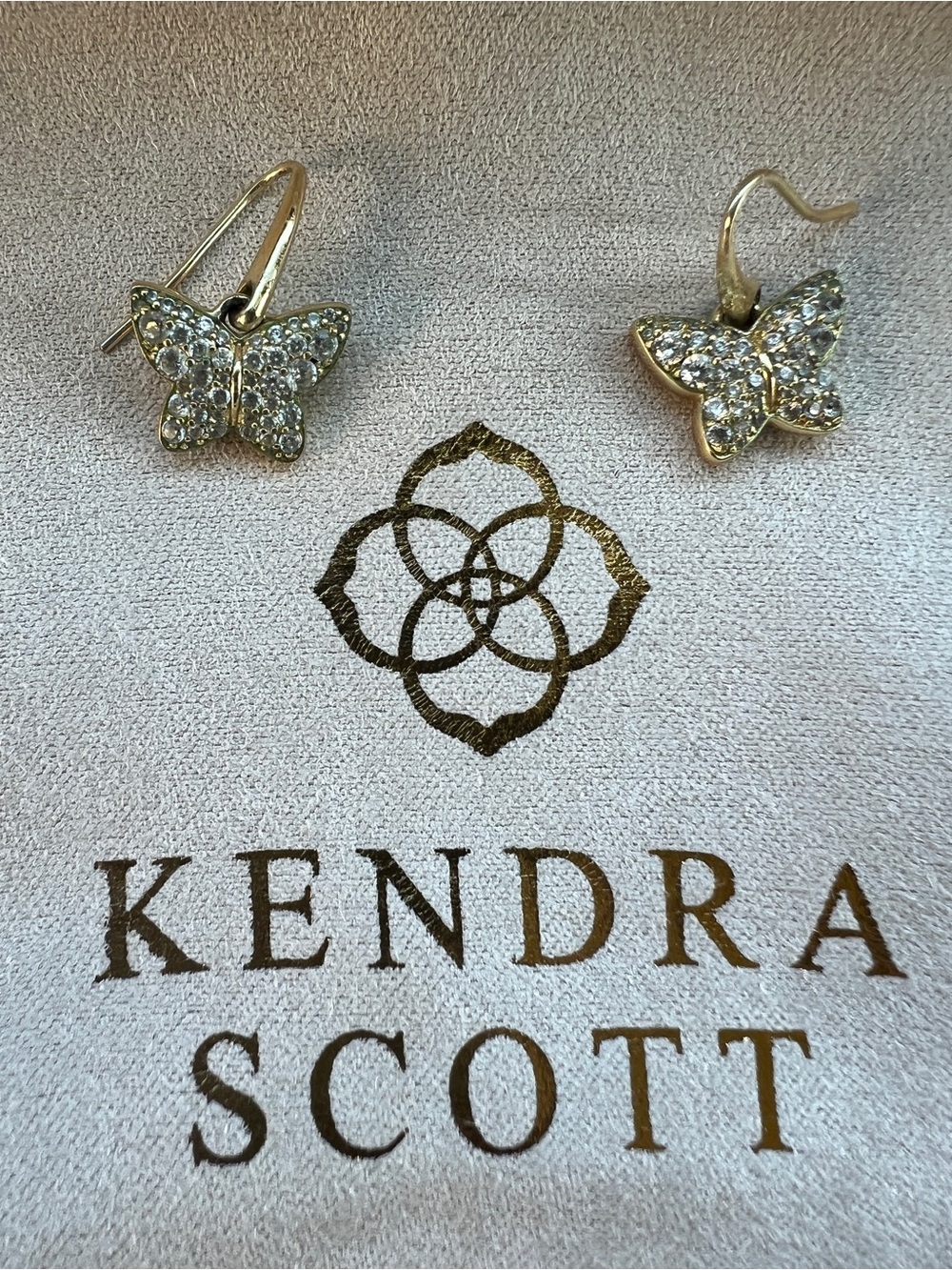 Kendra Scott Gold Butterfly Pavé Drop Earrings with Clear Crystals